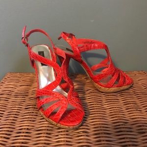 Red leather and cork sandal heels 7